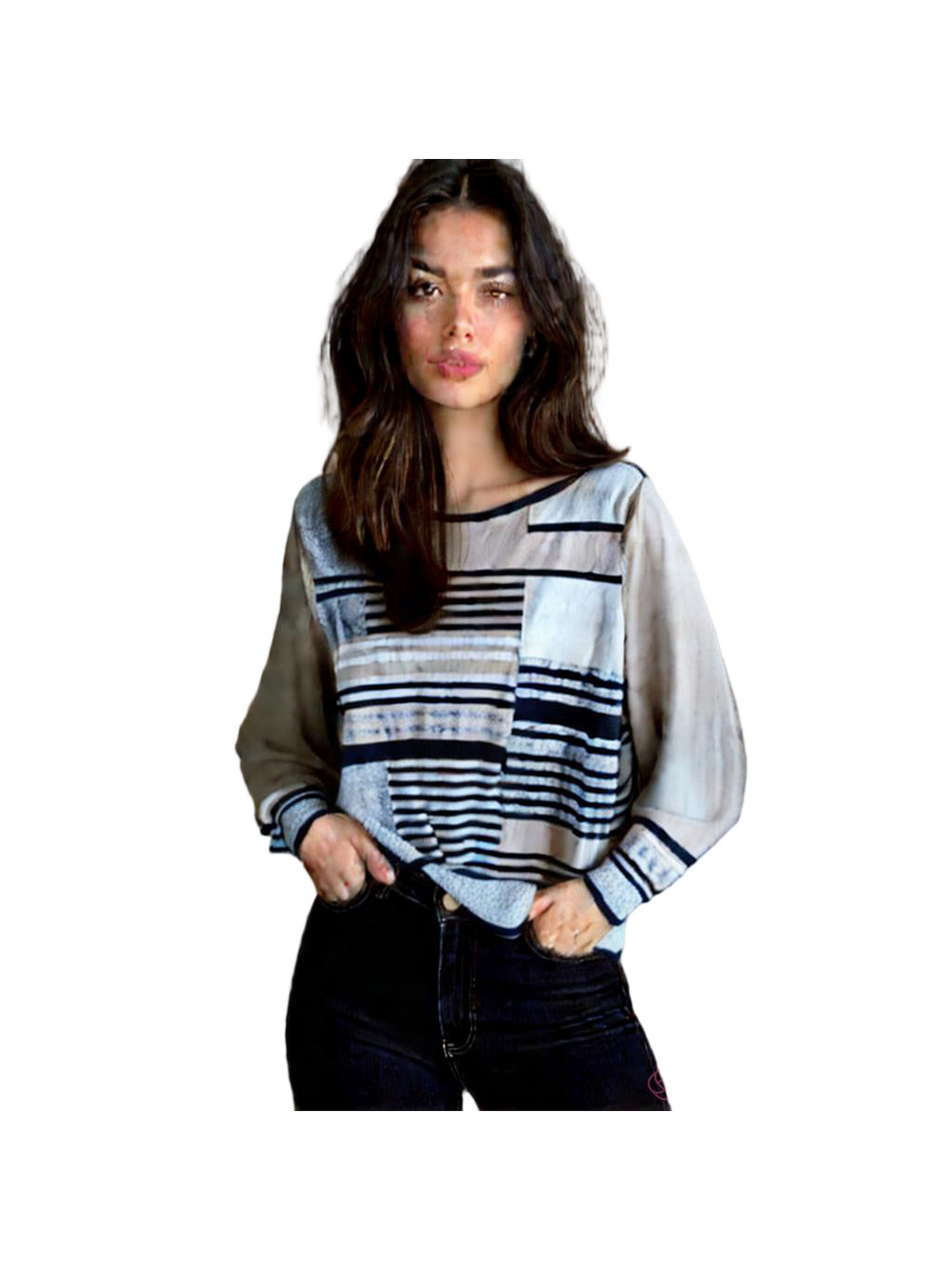 Charter Club XL Tan Knit Top Black White Gray Design